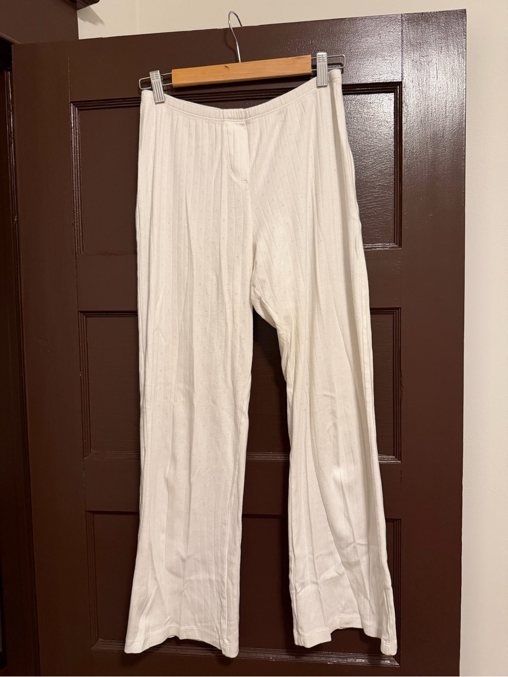 Brandy Melville Cream Ribbed Wide-Leg Pants